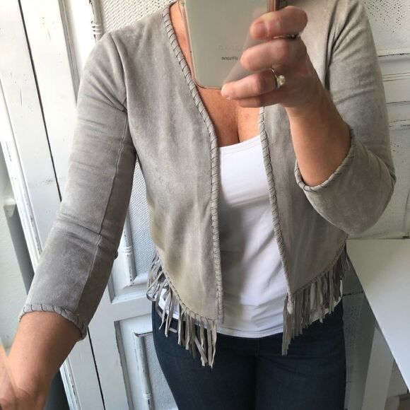 Tahari Jackets & Blazers - TAHARI FAUX SUEDE FRINGE JACKET